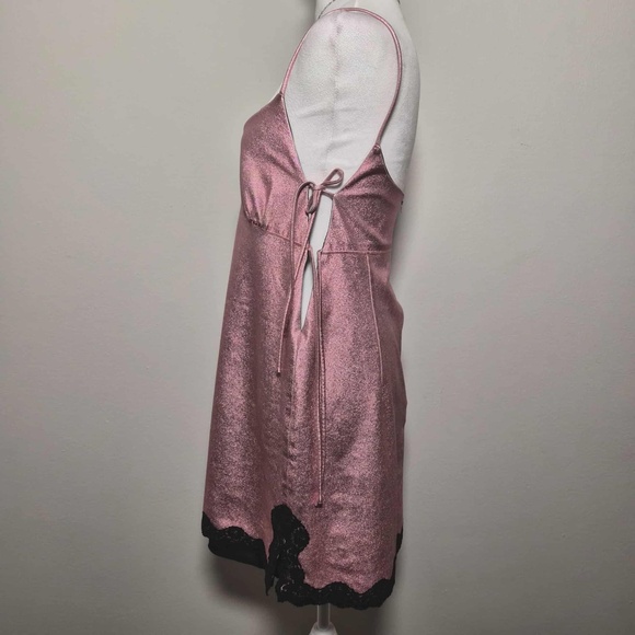 Anna Sui Bubble Gum Pink Whimsigoth Fairy Metallic Faux Leather Mini Dress US 12 - Picture 6 of 14